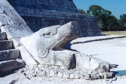 One Of The Serpent Heads At The Base Of The Pyramid
